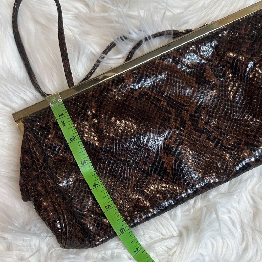 Preloved Elegant Vintage Italian Leather Brown Snakeskin Clutch Bag - Picture 11 of 16